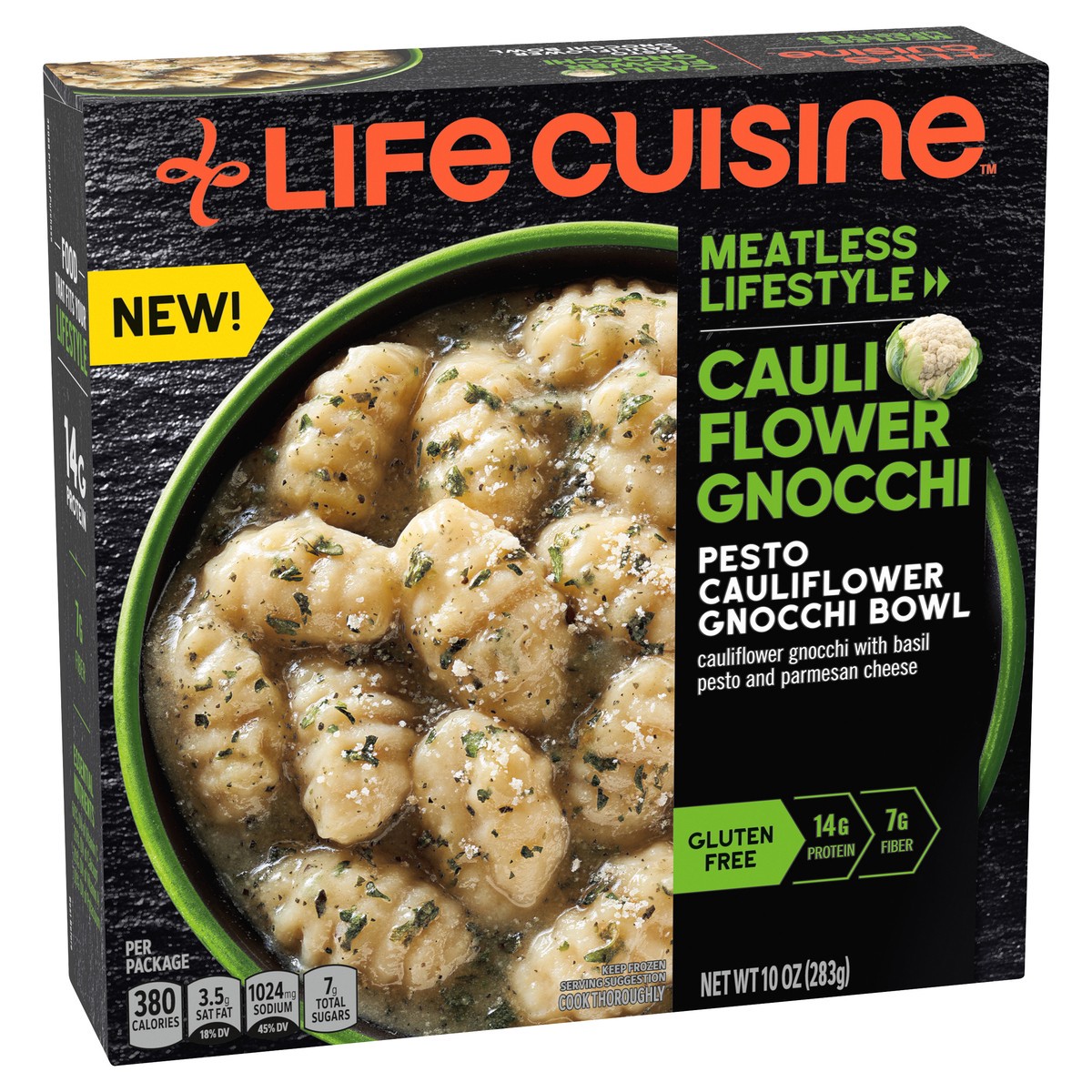 slide 2 of 8, Life Cuisine Frozen Meal Pesto Cauliflower Gnocchi Bowl, Veggie Lovers Microwave Meal, Vegetarian Frozen Dinner for One with Veggie Pasta, 10 oz