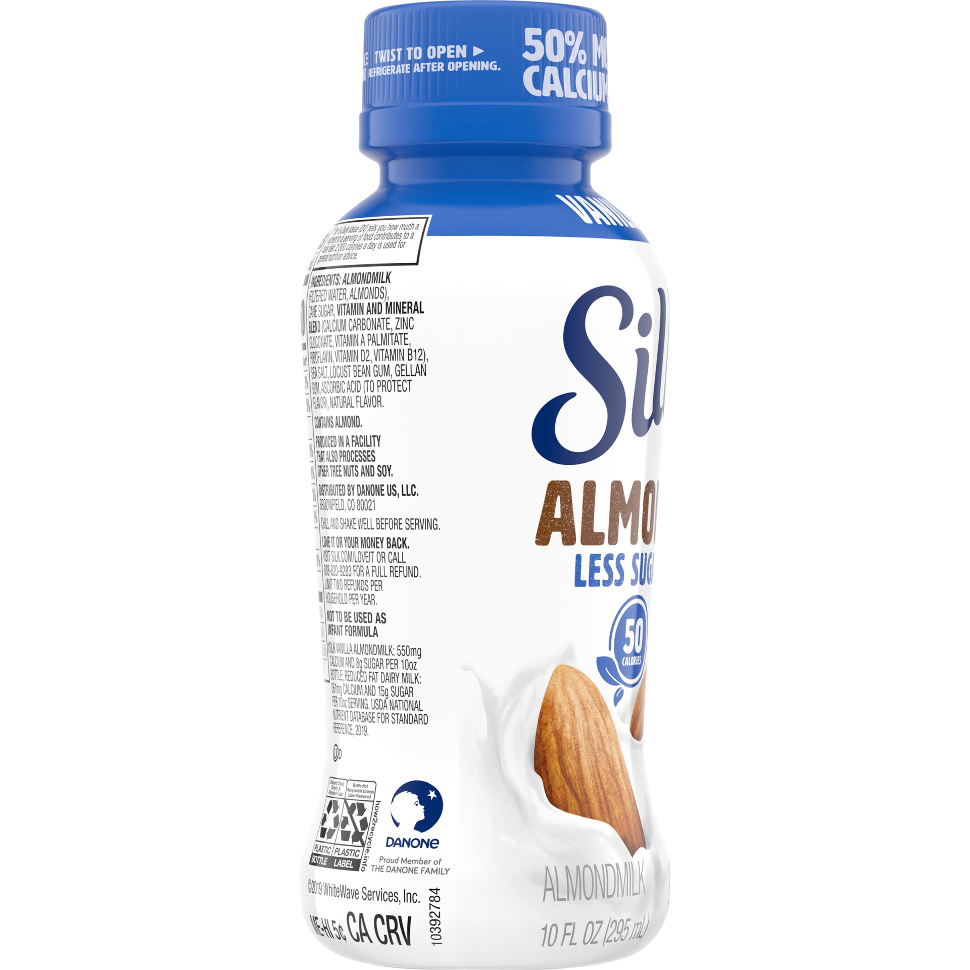 slide 6 of 8, Silk Shelf-Stable Almond Milk, Less Sugar Vanilla, Dairy-Free, Vegan, Non-GMO Project Verified, 10 oz., 10 fl oz