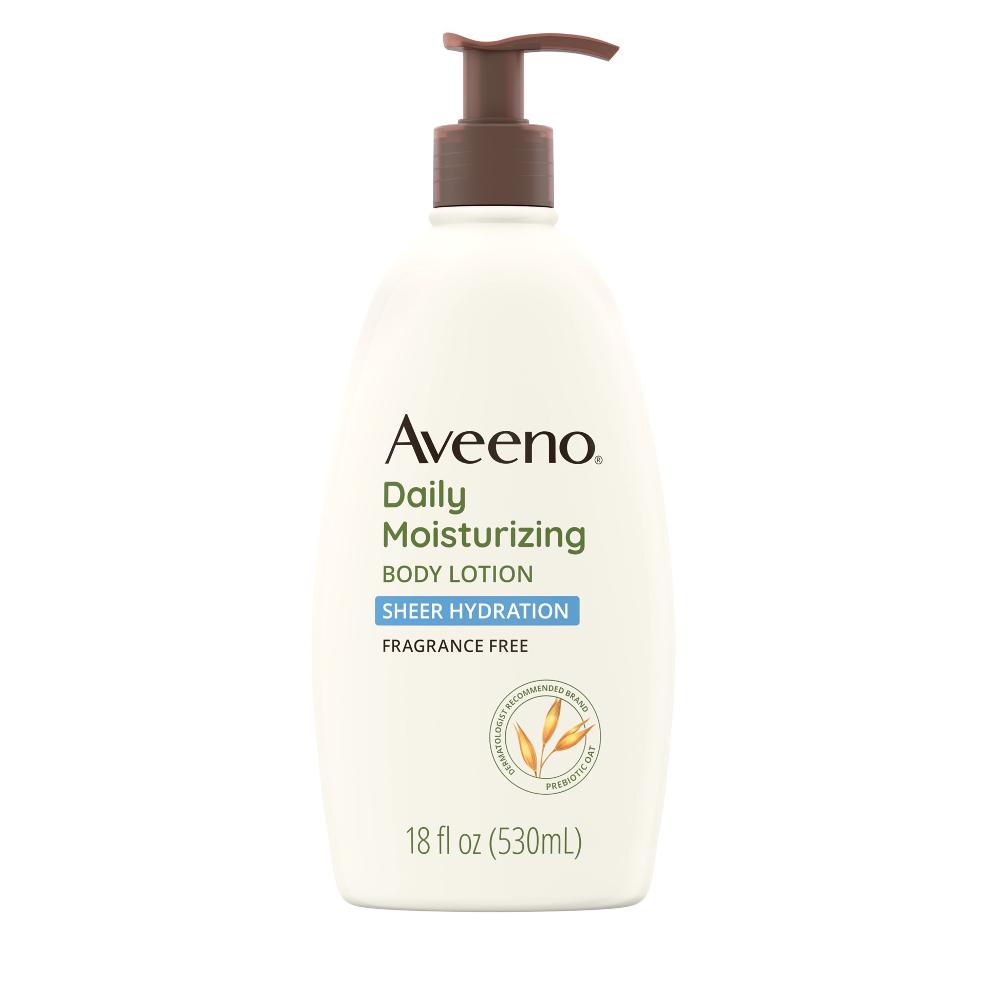 slide 1 of 6, Aveeno Sheer Hydration Daily Moisturizing Fragrance-Free Lotion with Nourishing Prebiotic Oat, Fast-Absorbing Body Moisturizer for Dry Skin with Lightweight, Breathable Feel, 18 fl. oz, 18 fl oz