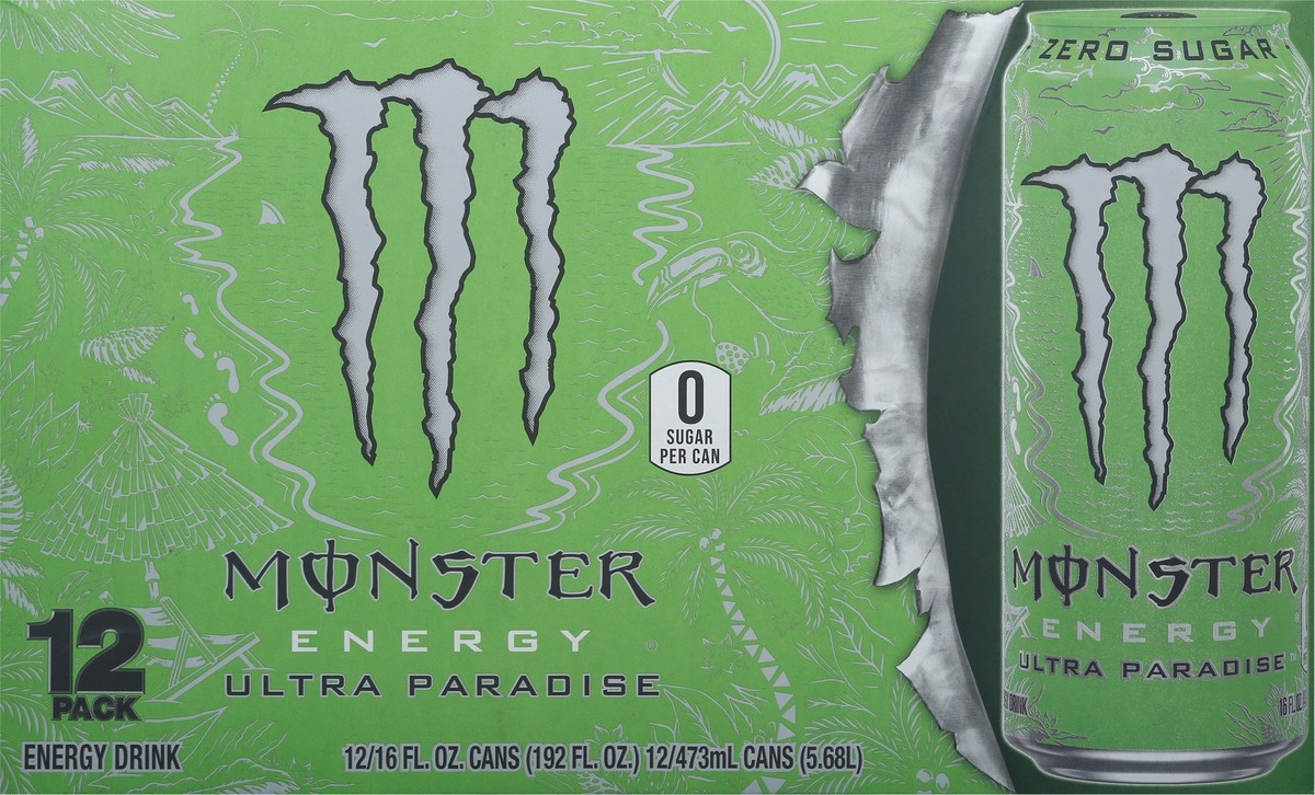 slide 4 of 12, Monster 12 Pack Ultra Paradise Energy Drink 16 fl oz Can 12 ea Box, 12 ct