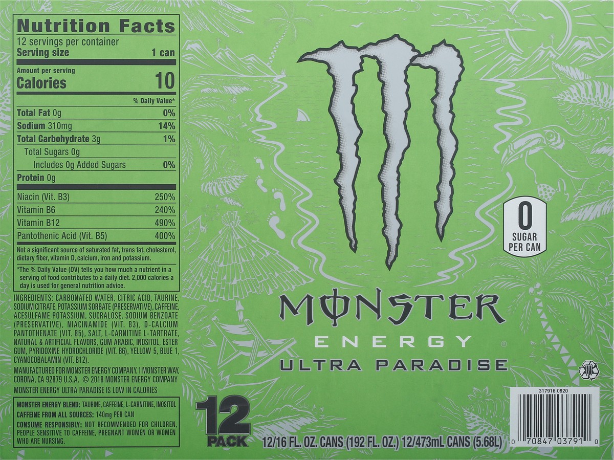 slide 7 of 12, Monster 12 Pack Ultra Paradise Energy Drink 16 fl oz Can 12 ea Box, 12 ct