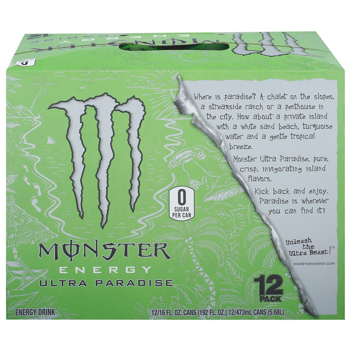 slide 9 of 12, Monster 12 Pack Ultra Paradise Energy Drink 16 fl oz Can 12 ea Box, 12 ct