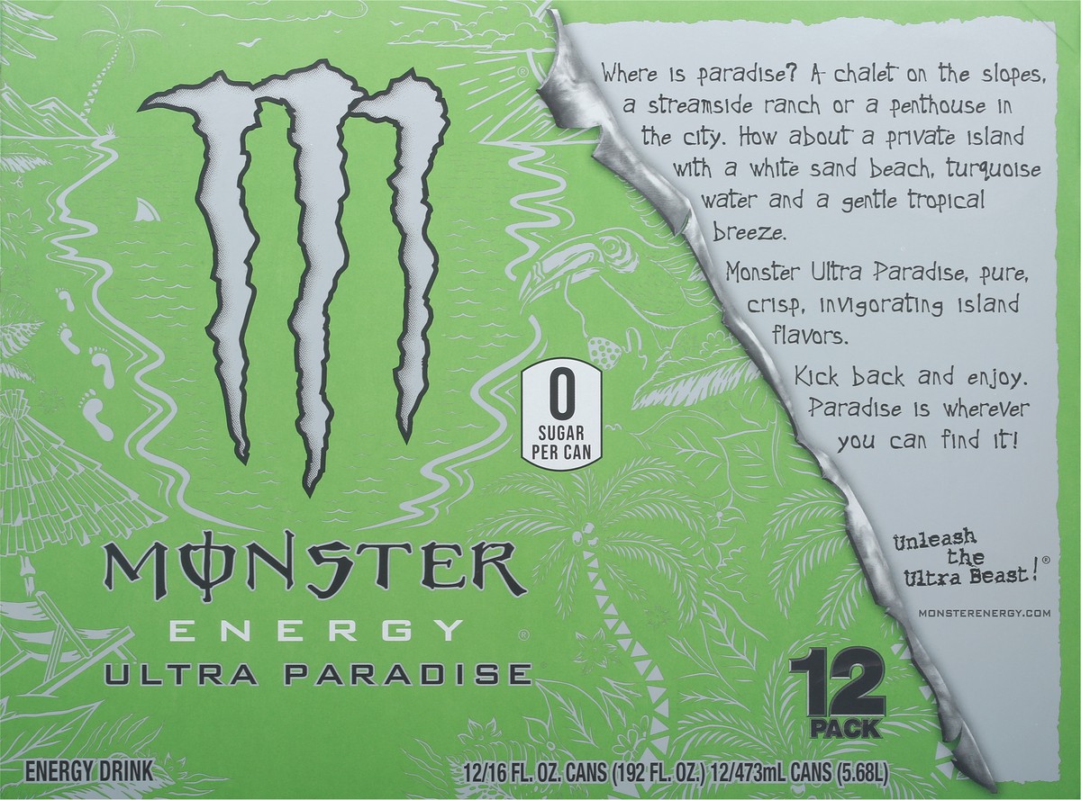 slide 1 of 12, Monster 12 Pack Ultra Paradise Energy Drink 16 fl oz Can 12 ea Box, 12 ct