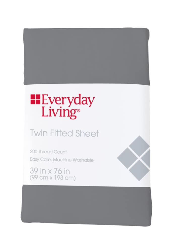 slide 1 of 1, Everyday Living 200 Thread Count Cotton/Polyester Fitted Sheet - Sharkskin, Twin Size