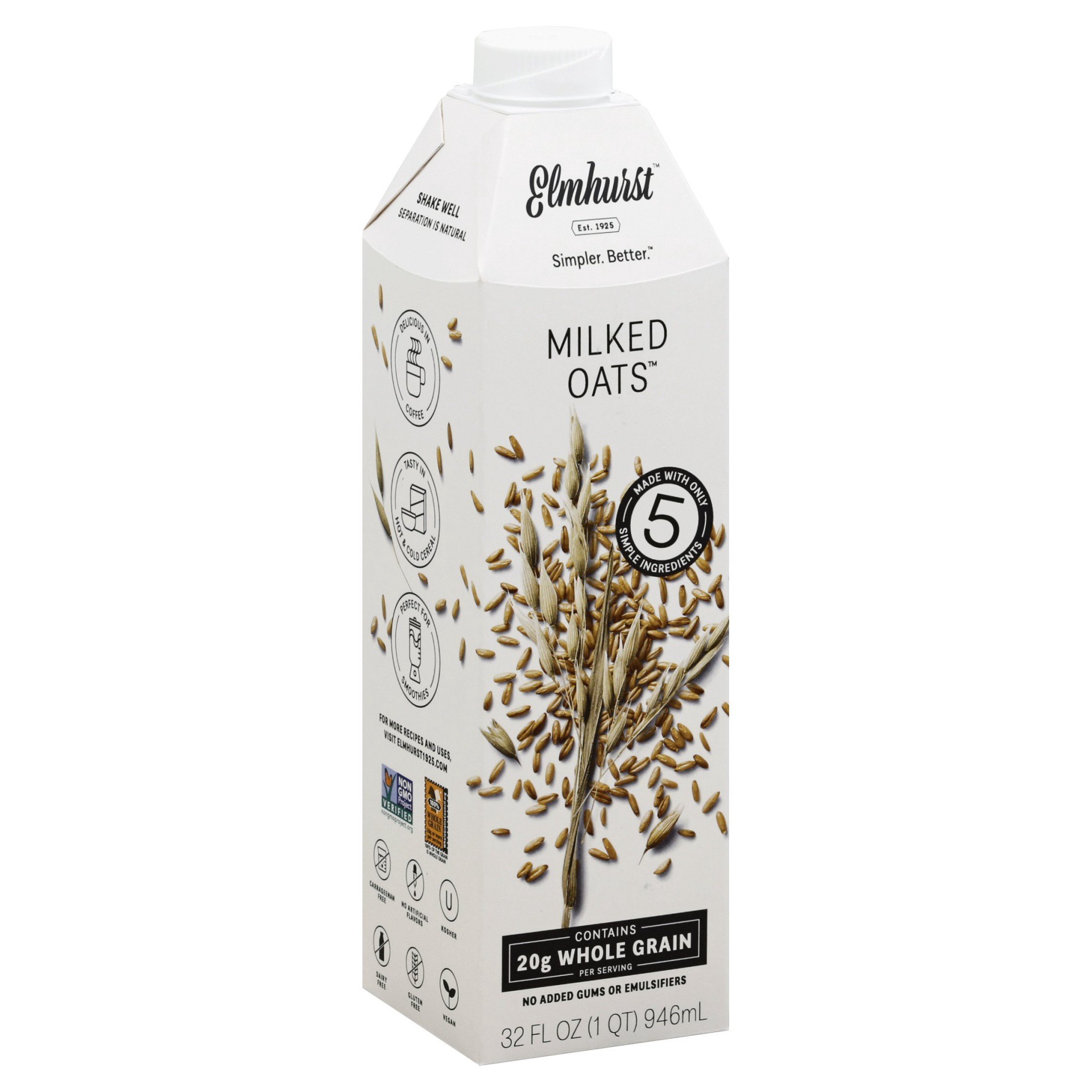 slide 1 of 11, Elmhurst Unsweetened Milked Oats Beverage, 32 fl oz