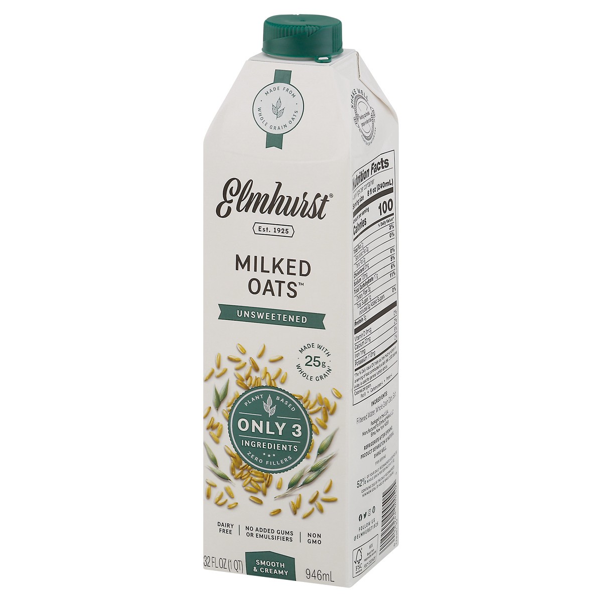 slide 2 of 11, Elmhurst Unsweetened Milked Oats Beverage, 32 fl oz