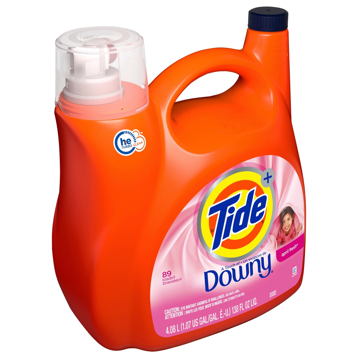 slide 2 of 4, Tide Liquid Laundry Detergent with a Touch of Downy, April Fresh, 89 load,s 138 fl oz, HE Compatible, 4.08 l