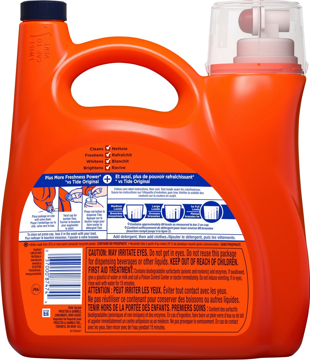 slide 3 of 4, Tide Liquid Laundry Detergent with a Touch of Downy, April Fresh, 89 load,s 138 fl oz, HE Compatible, 4.08 l