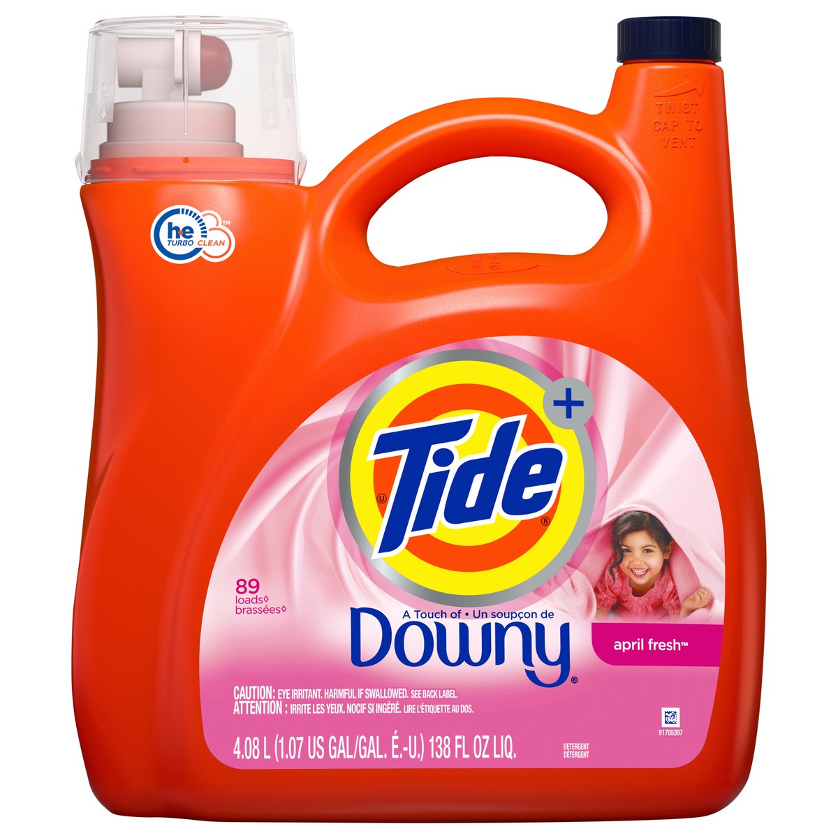 slide 1 of 4, Tide Liquid Laundry Detergent with a Touch of Downy, April Fresh, 89 load,s 138 fl oz, HE Compatible, 4.08 l