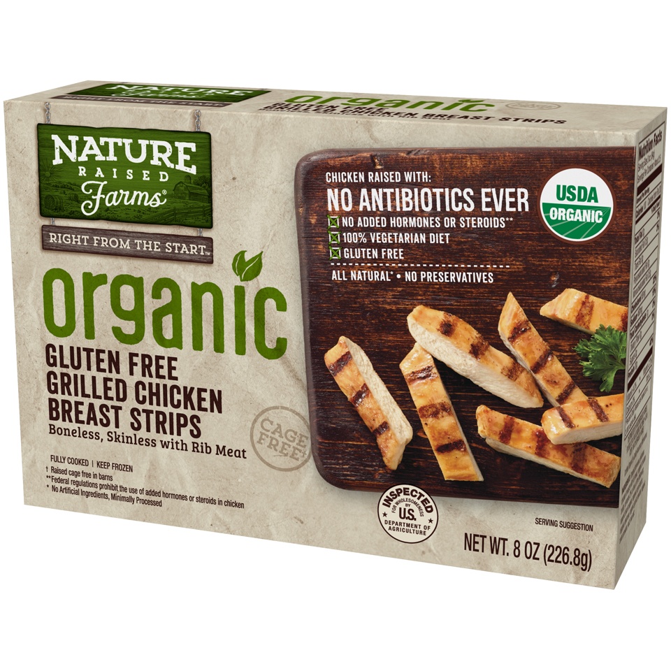 slide 3 of 7, Nature Raised Farms Organic Gluten Free Grilled Chicken Breast Strips, 8 oz