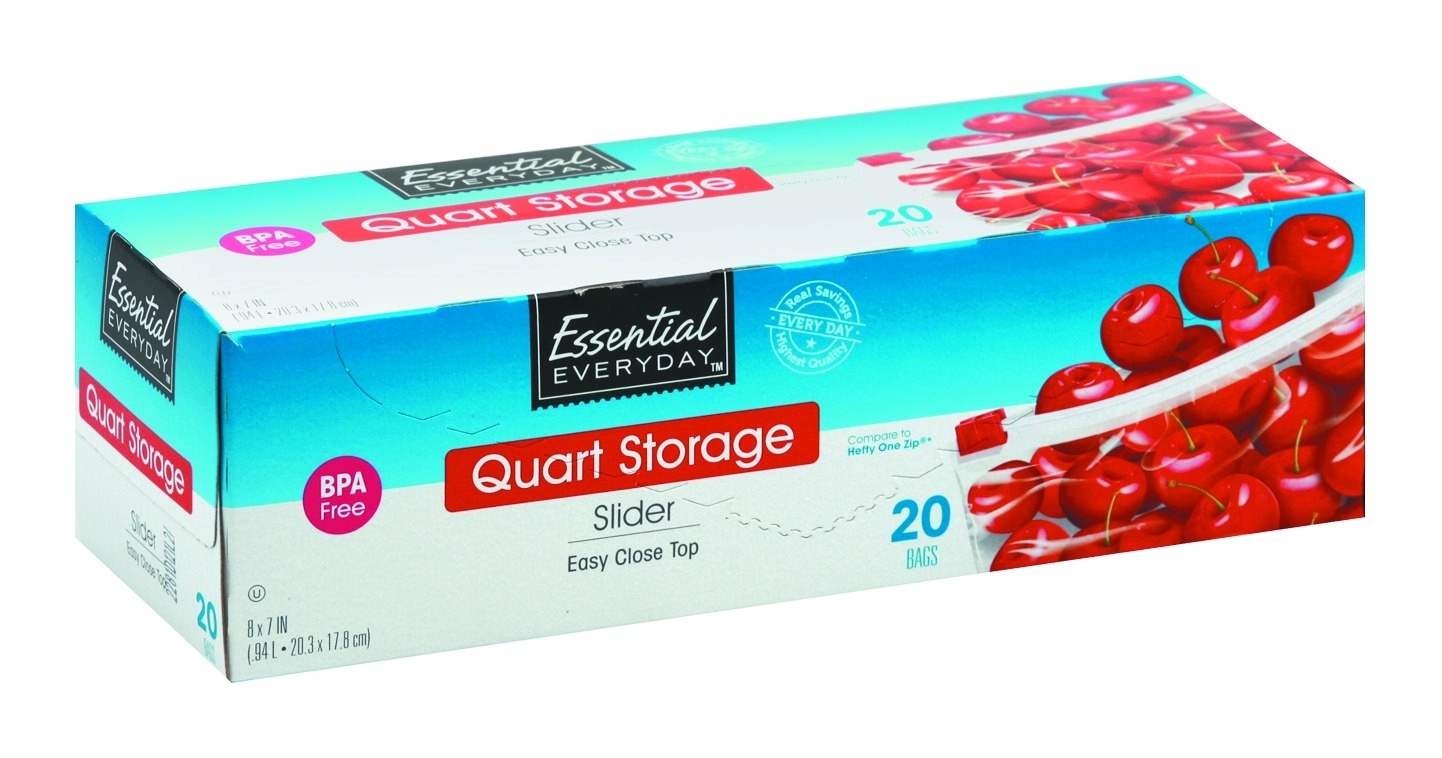 slide 1 of 1, Essential Everyday Quart Storage Bags With Slider, 20 ct