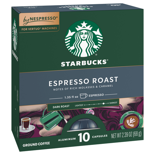 slide 1 of 1, Starbucks Espresso Roast For Nespresso Vertuo Ground Coffee Capsules, 10ct, 2.39 oz