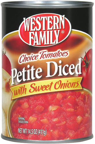 slide 1 of 1, Western Family Diced Tom W/Sweet Onion, 14.5 oz