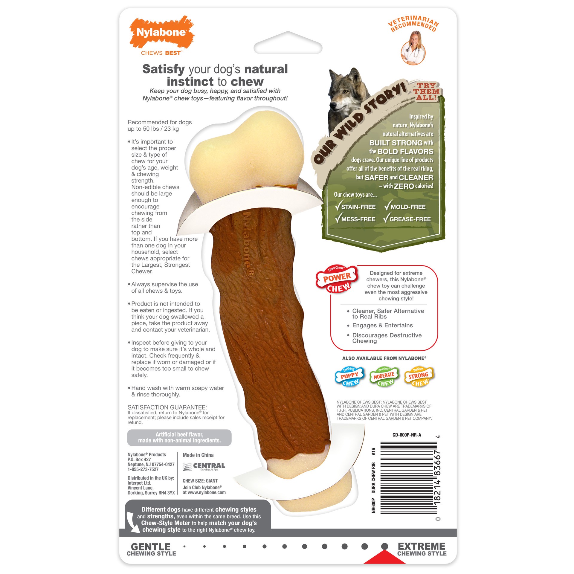 slide 7 of 9, Nylabone Power Chew Marrow Bone Alternative Dog Chew Toy Beef Large/Giant - Up to 50 lbs.(1 Count), 1 ct