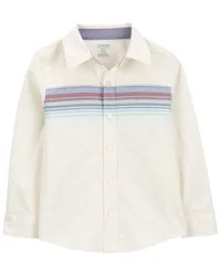 Oshkosh Baby Striped Cotton Long-Sleeve Button-Down Shirt - White White 12M