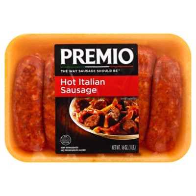 slide 1 of 1, Premio Hot Italian Sausage Links - 16 Oz, 16 oz
