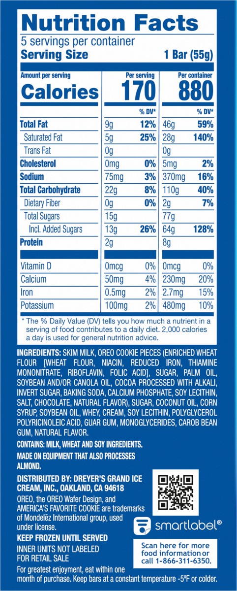 slide 8 of 9, Oreo Frozen Dairy Dessert Bars, 5 ct