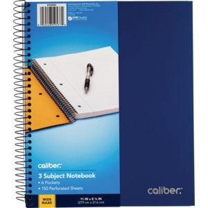 slide 1 of 1, Caliber 3-Subject Notebook, 150 Perforated Sheets, Assorted Colors, 1 ct