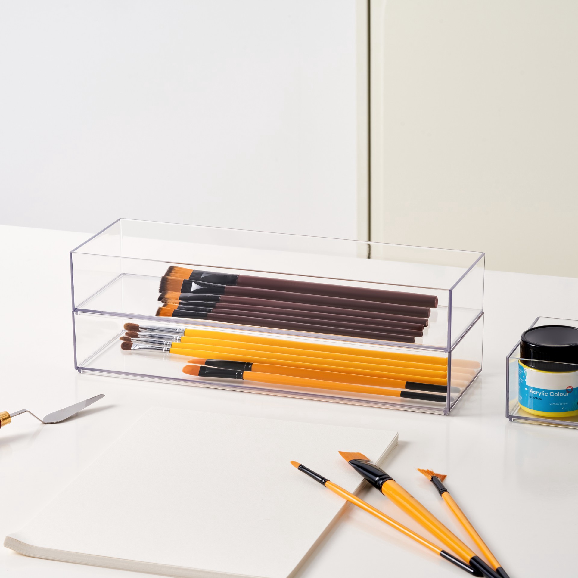 slide 4 of 6, 12" X 4" Clear Stacking Storage Tray By Simply Tidy, 12 in x 4 in