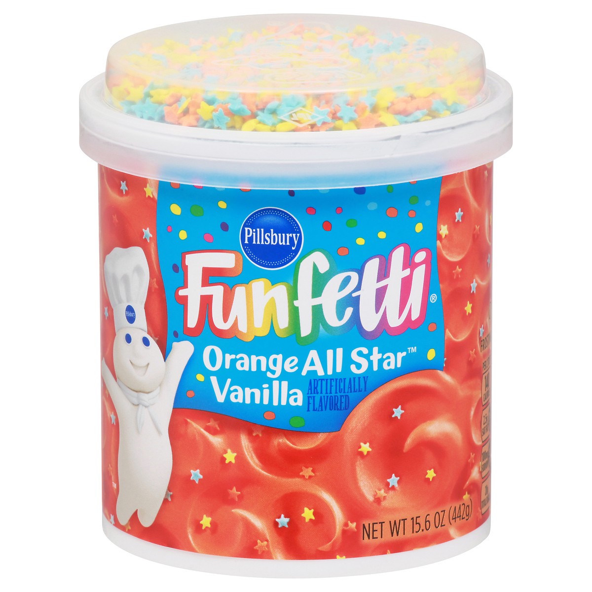 slide 13 of 13, Pillsbury Funfetti Orange All Star Vanilla Frosting 15.6 oz Tub, 15.6 oz