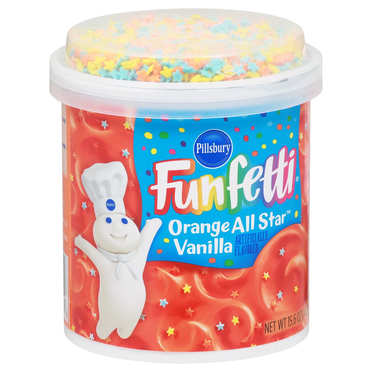 slide 9 of 13, Pillsbury Funfetti Orange All Star Vanilla Frosting 15.6 oz Tub, 15.6 oz