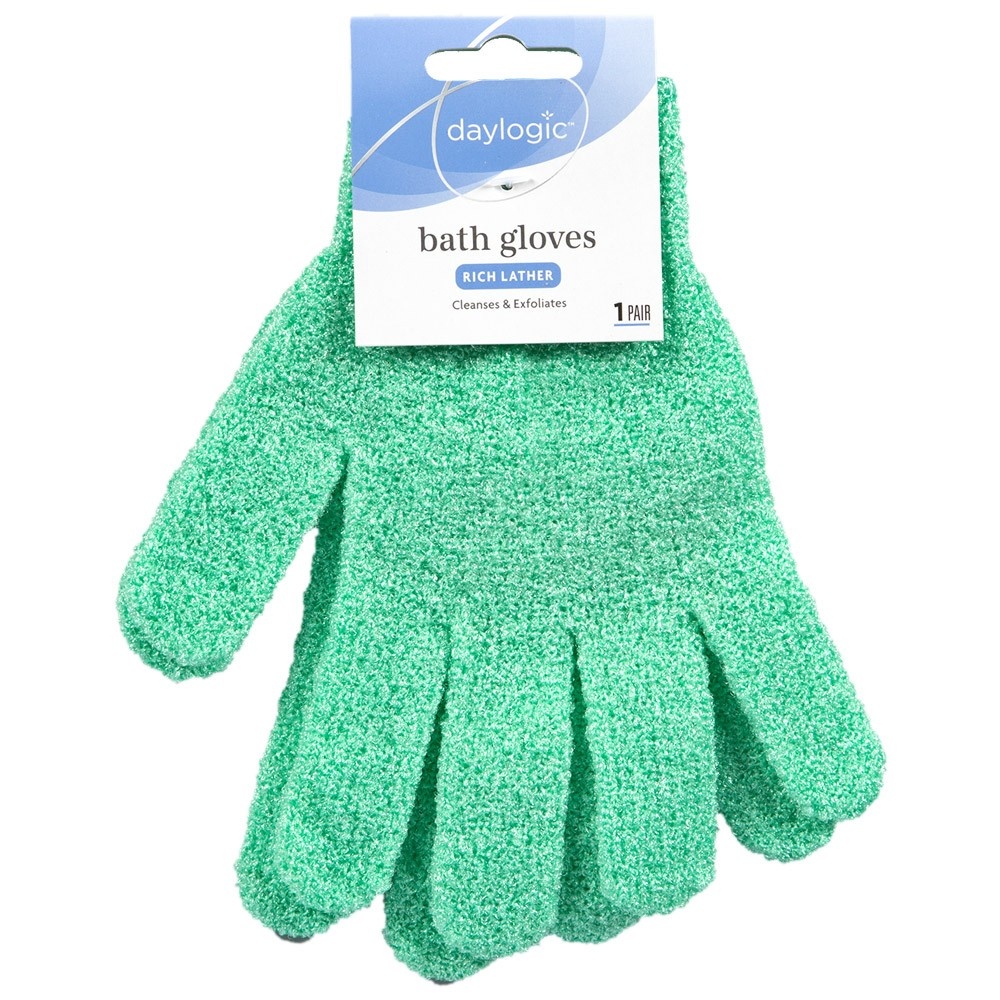 slide 1 of 1, Daylogic Bath Gloves, Green, 2 ct