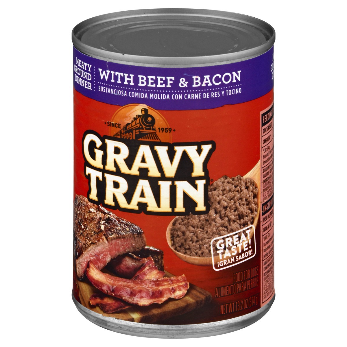 slide 3 of 9, Gravy Train Meaty Ground Dinner With Beef & Bacon Wet Dog Food, 13.2 oz. Can, 13.2 oz