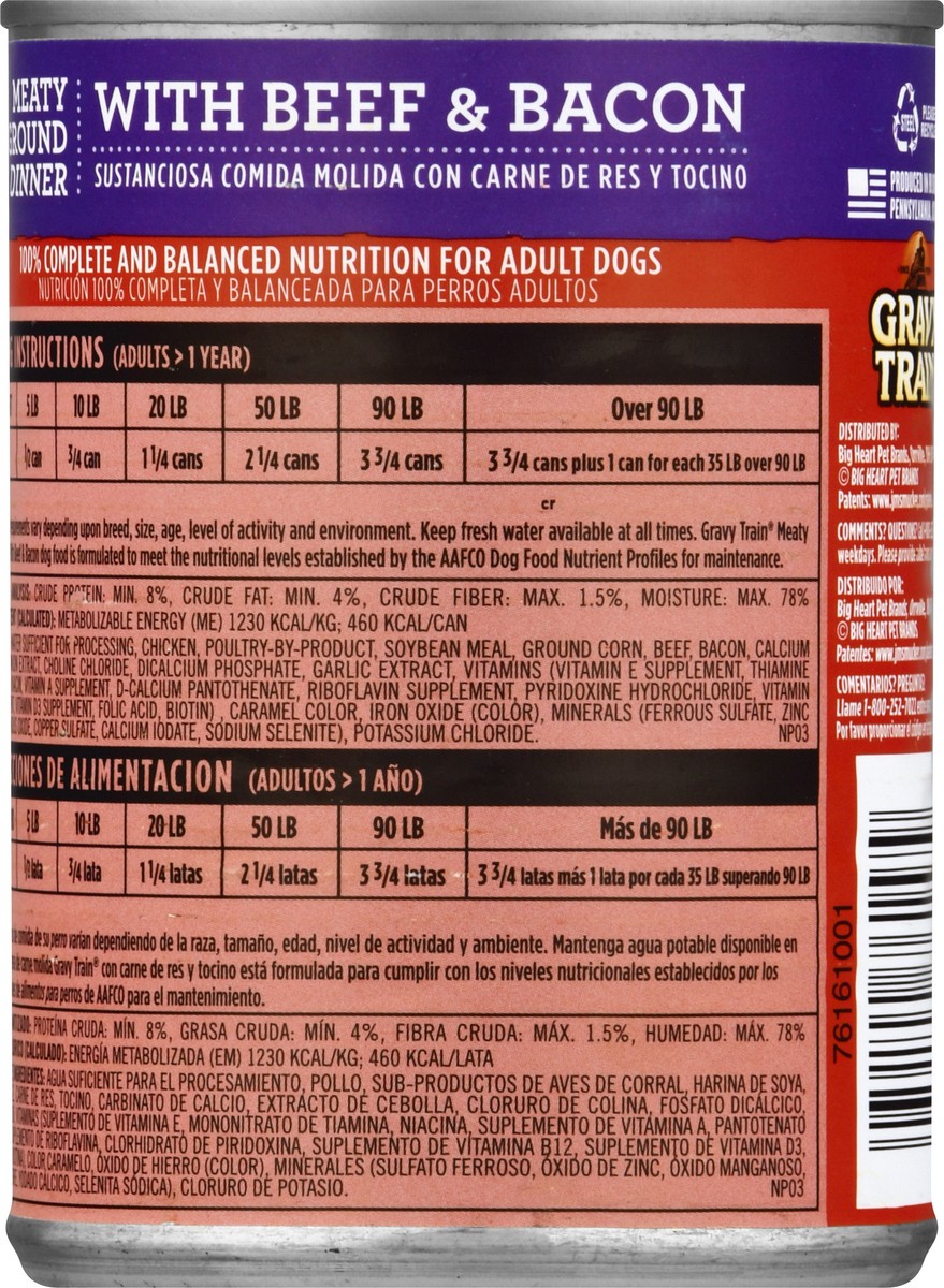 slide 2 of 9, Gravy Train Meaty Ground Dinner With Beef & Bacon Wet Dog Food, 13.2 oz. Can, 13.2 oz