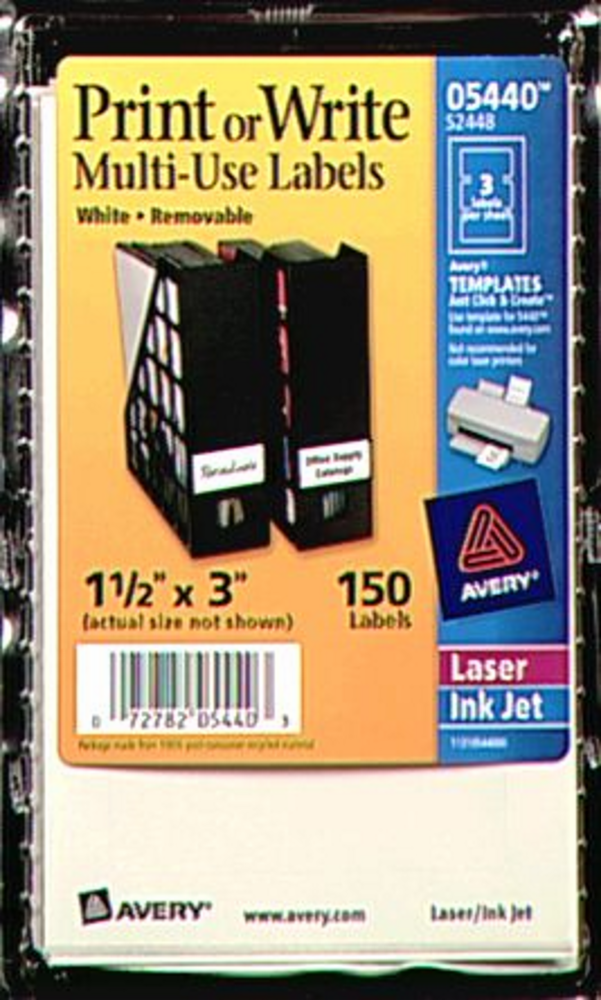 slide 1 of 1, Avery Removable Print Or Write Multi-Use Labels 150 Pack - White, 1.5 in x 3 in