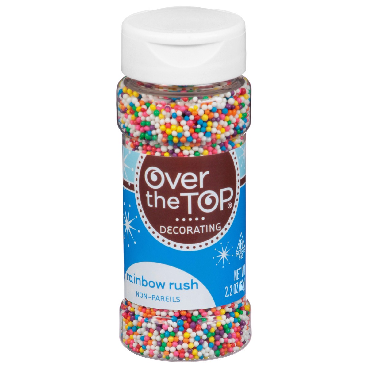 slide 1 of 11, Over The Top Decorating Non-Pareils, Rainbow Rush, 2.2 oz