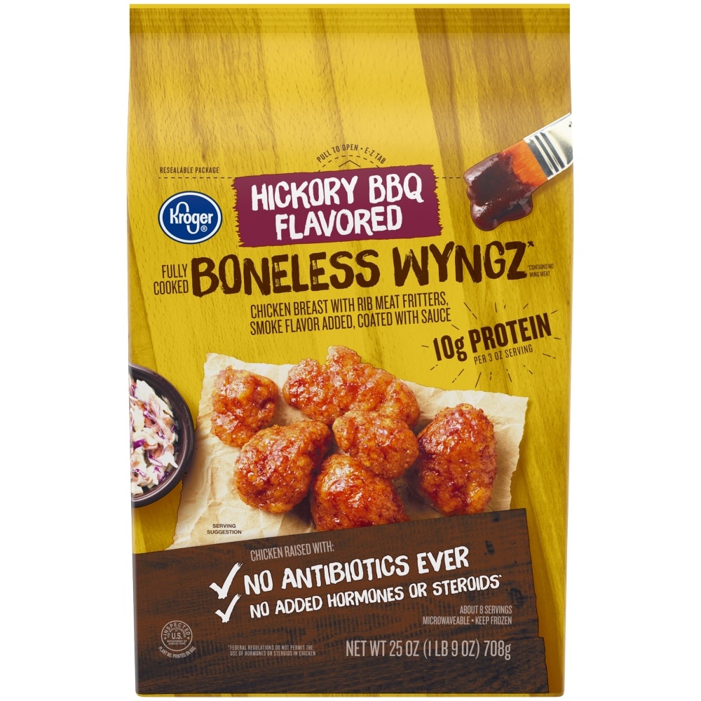 slide 1 of 1, Kroger Hickory BBQ Flavored Boneless Wyngz, 25 oz