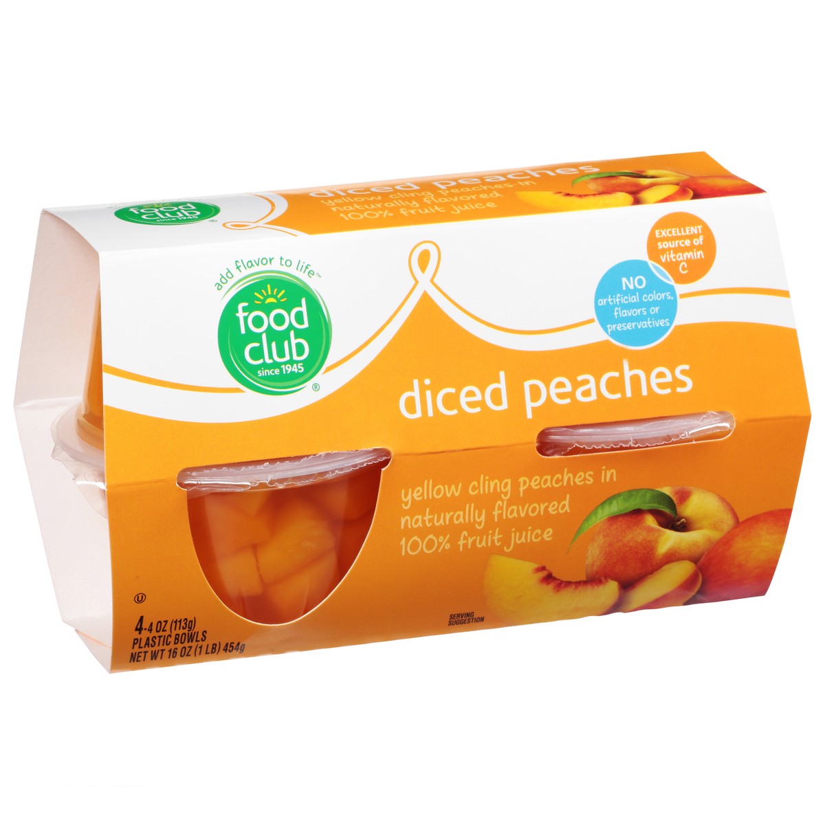 slide 10 of 10, Food Club Diced Yellow Cling Peaches In Naturally Flavored 100% Fruit Juice 4-4 Oz Bowls, 4 ct; 4 oz