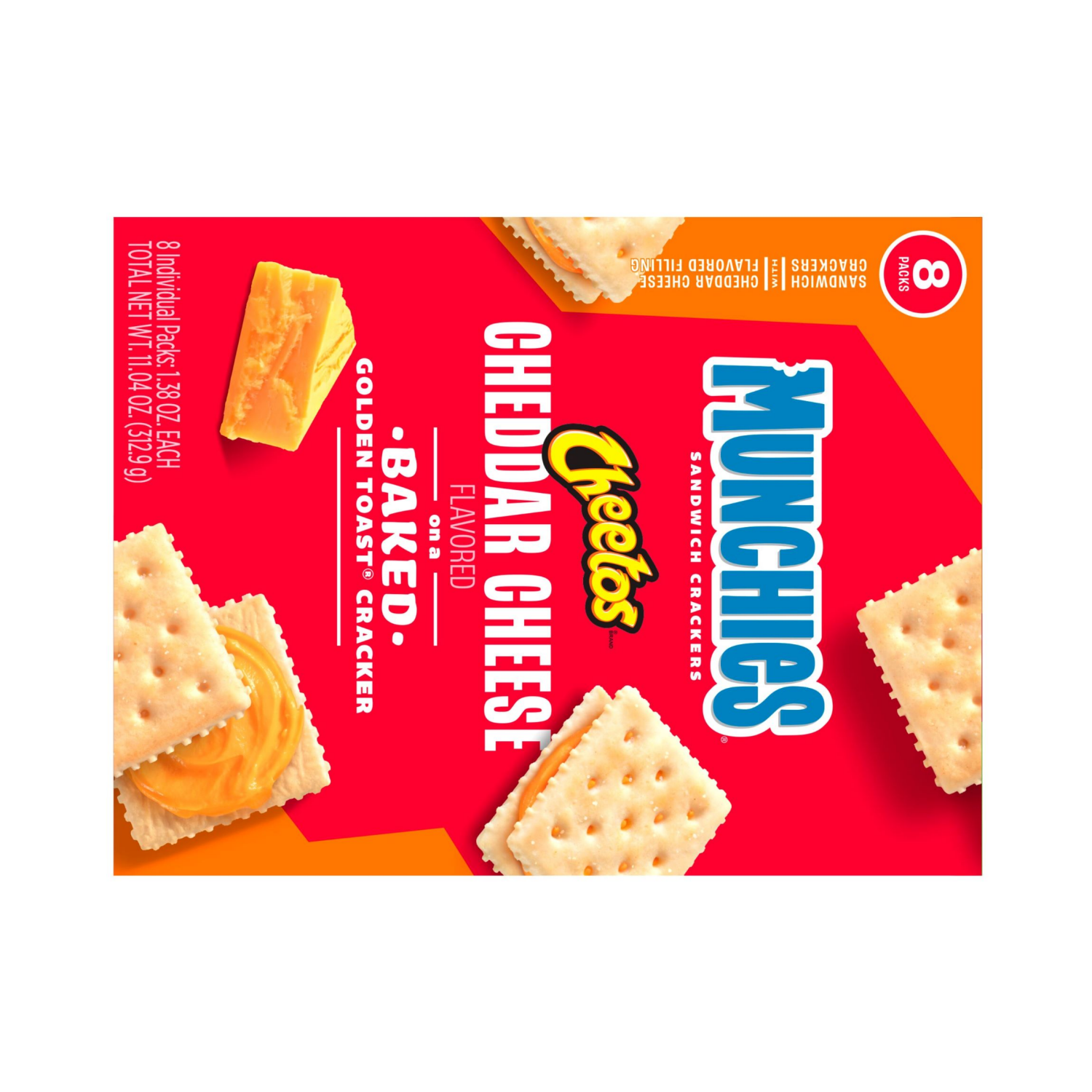 slide 2 of 3, Munchies Cheetos Cheddar Cheese Flavored Sandwich Crackers 8 - 1.38 oz Packs, 8 ct
