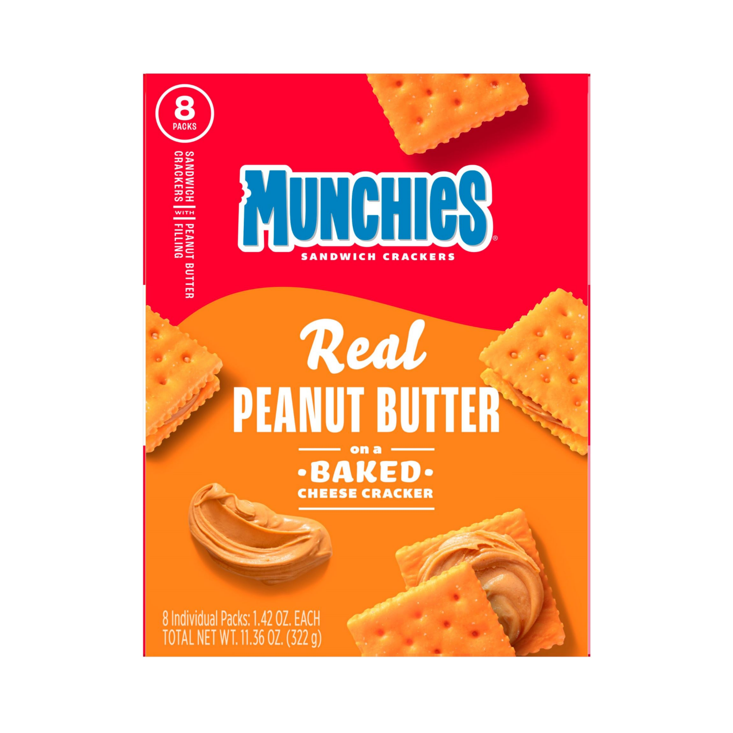 slide 2 of 3, Munchies Sandwich Crackers Real Peanut Butter Baked Cheese 1.42 Oz, 8 Count, 8 ct