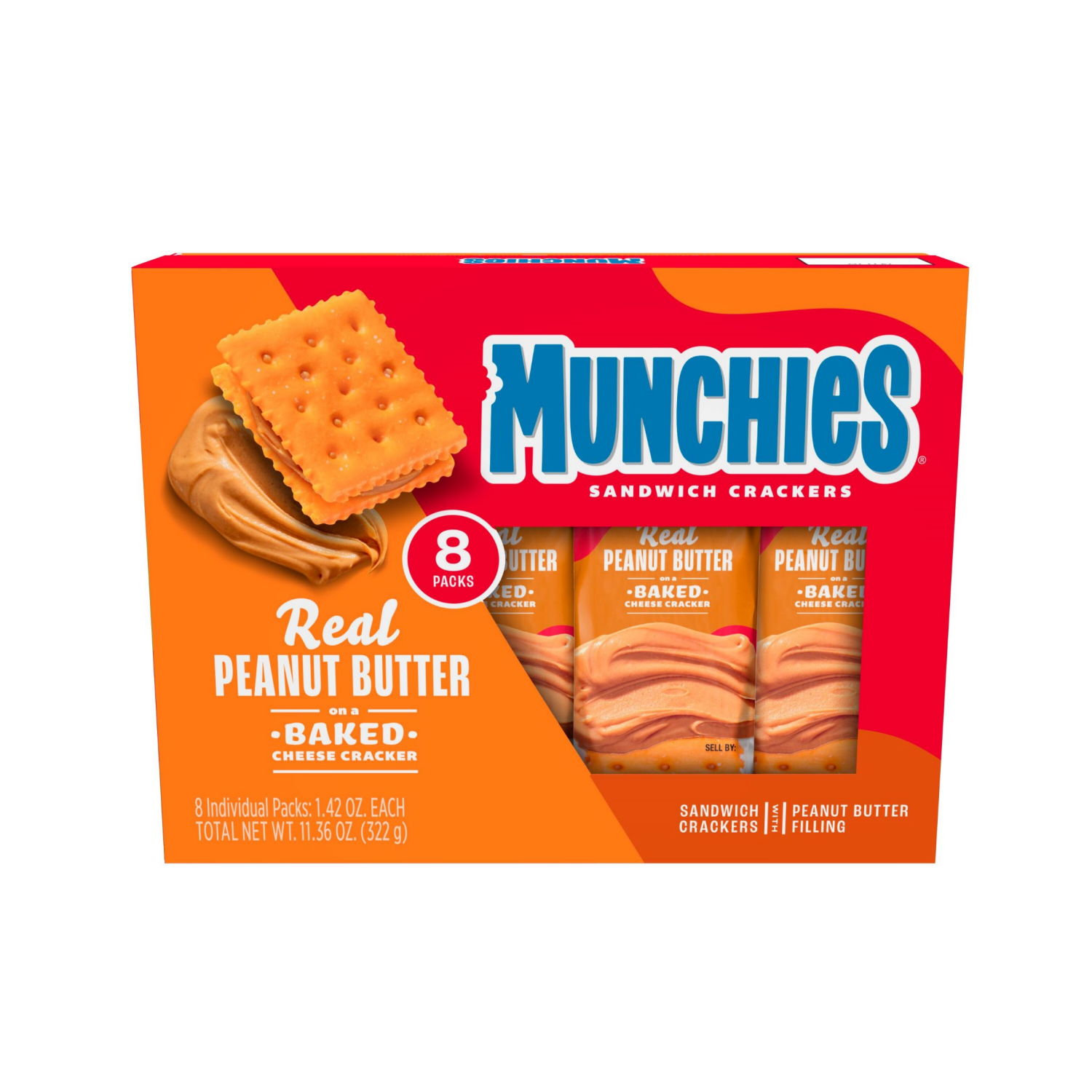 slide 1 of 3, Munchies Sandwich Crackers Real Peanut Butter Baked Cheese 1.42 Oz, 8 Count, 8 ct