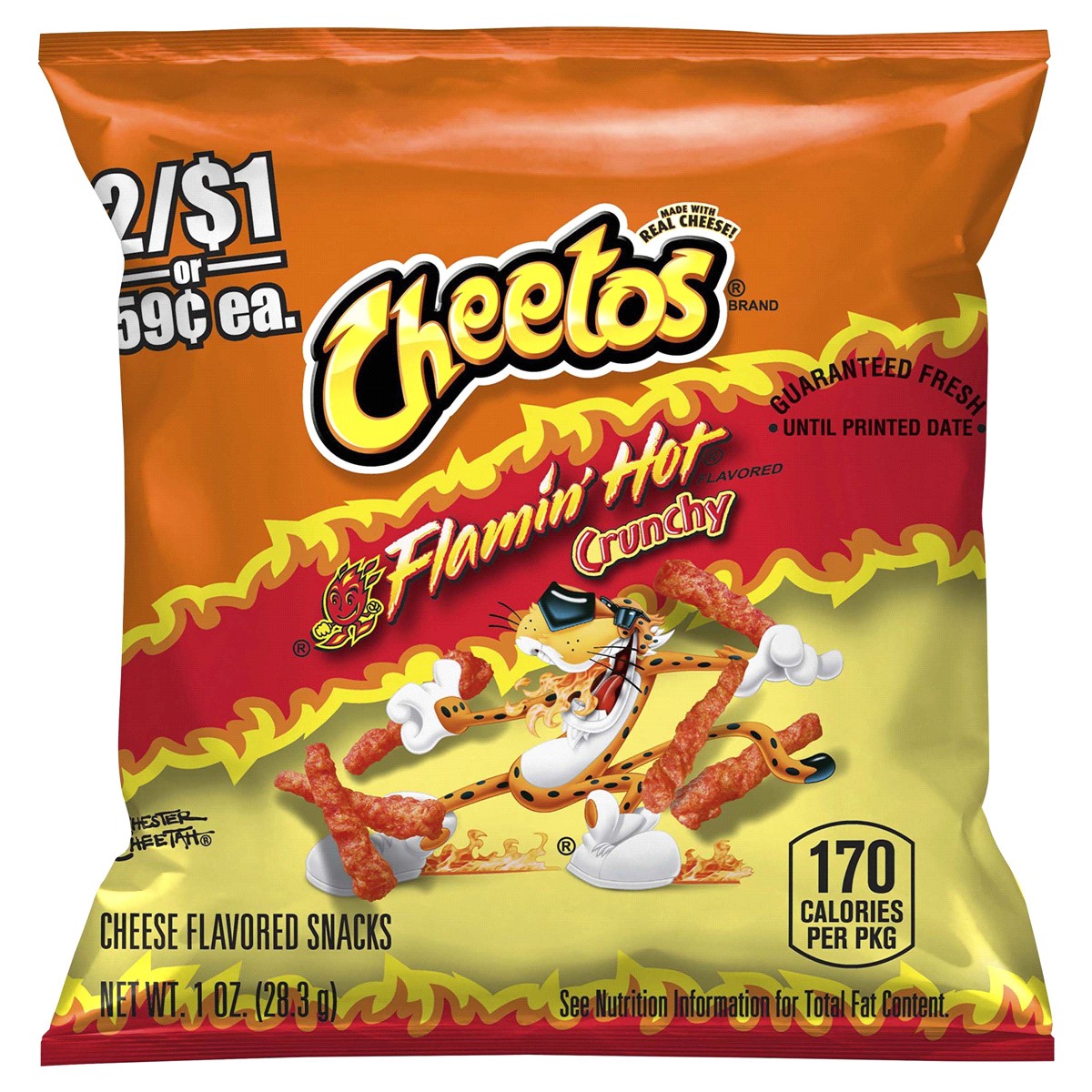 slide 1 of 3, Cheetos Crunchy Cheese Flavored Snacks Flamin' Hot Flavored 1 Oz, 1 oz