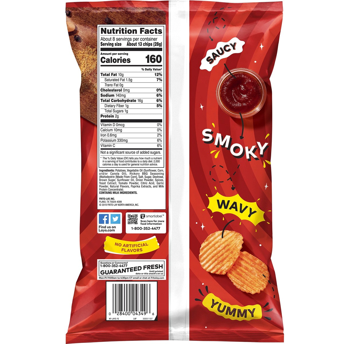 slide 2 of 2, Lay's Wavy Potato Chips Hickory BBQ Flavored 7 1/2 Oz, 7.5 oz