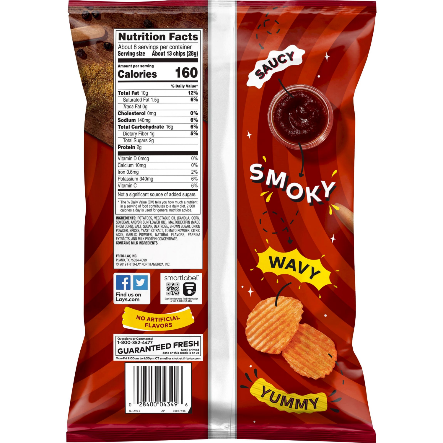 slide 2 of 6, Lay's Wavy Potato Chips Hickory BBQ Flavored 7 1/2 Oz, 7.5 oz