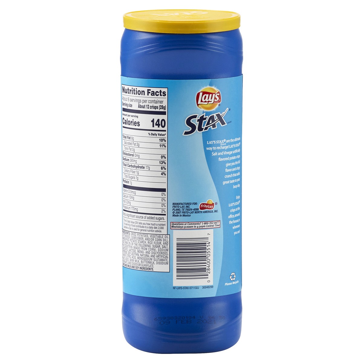 slide 2 of 2, Lay's Stax Potato Crisps Salt & Vinegar Naturally & Artificially Flavored 5 1/2 Oz, 5.5 oz