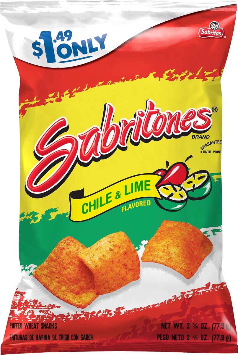 slide 5 of 5, Sabritones Puffed Wheat Snacks Chile & Lime Flavored 2 3/4 Oz, 2.75 oz