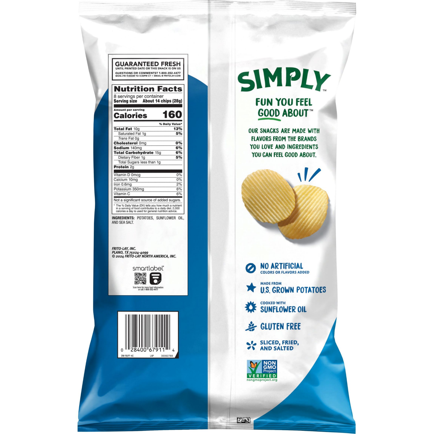 slide 2 of 4, Ruffles Simply Potato Chips Sea Salted - 8 oz, 8 oz