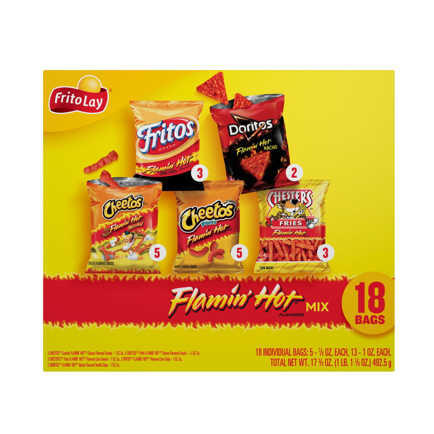 slide 1 of 3, Frito-Lay Snack Mix, Flamin' Hot Flavored, 18 ct