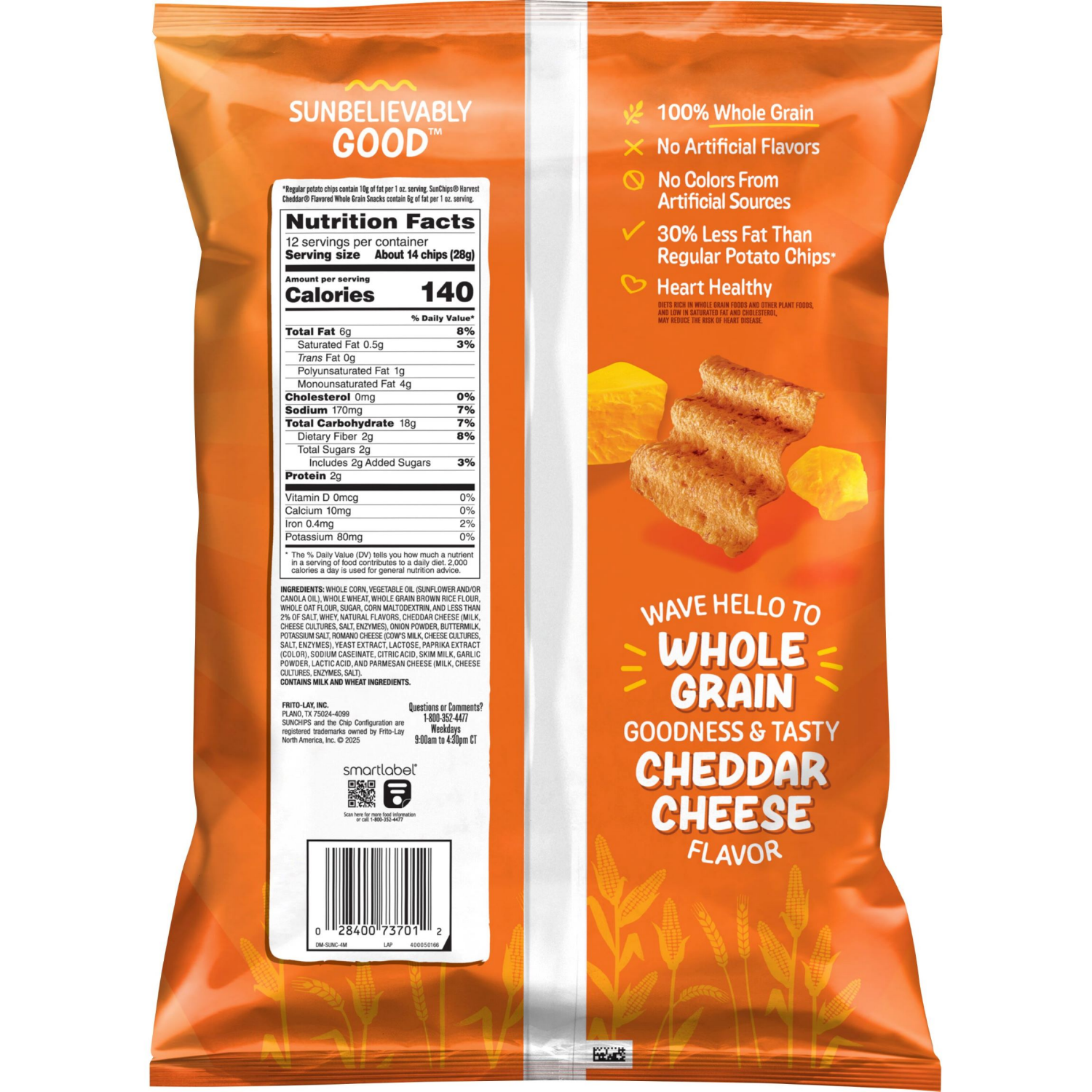 slide 2 of 4, SunChips Whole Grain Snacks Harvest Cheddar Flavored 12 Oz, 12 oz