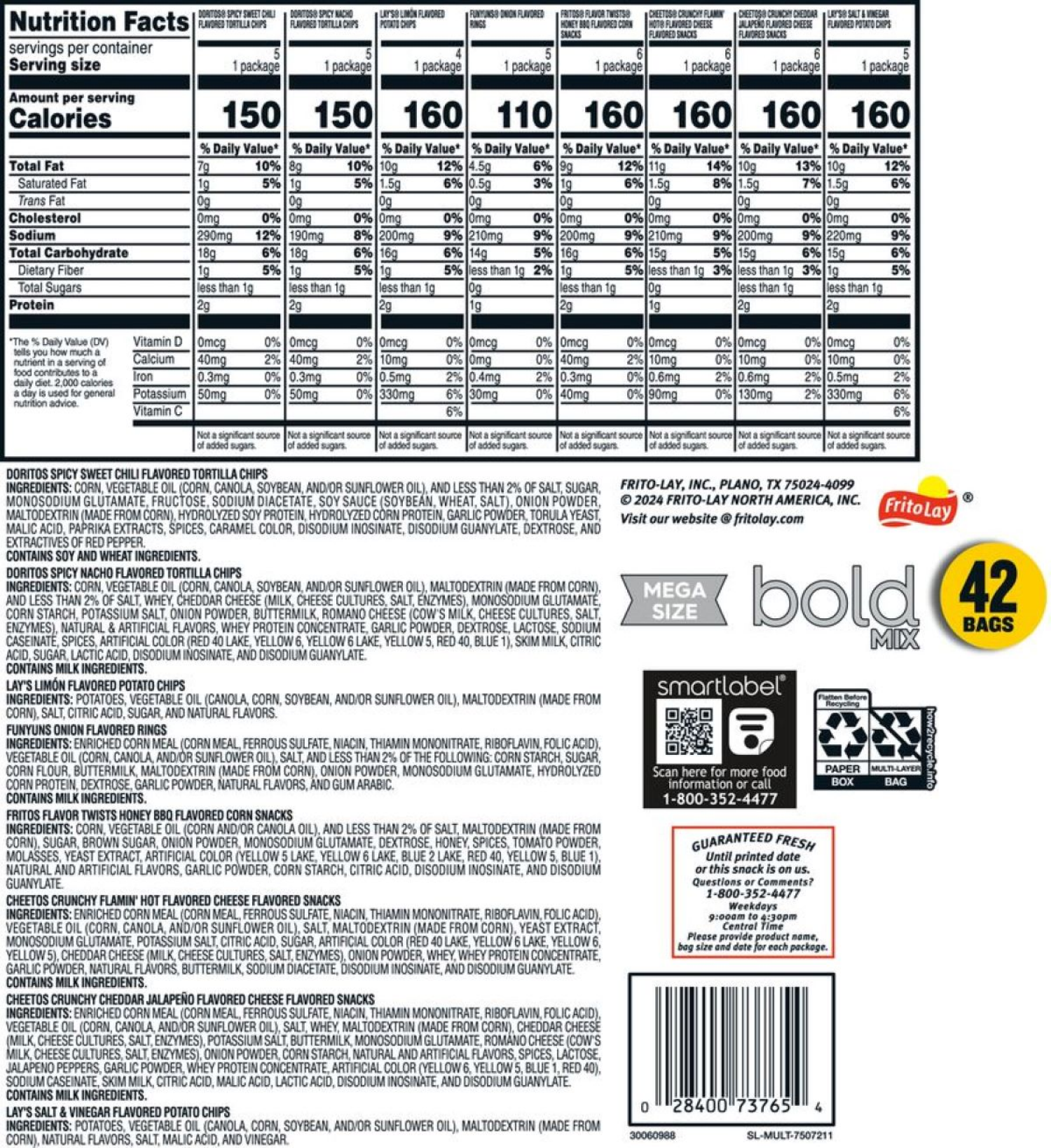 slide 2 of 2, Frito-Lay Snacks Bold Mix Variety Packs 40 3/4 Oz, 42 Count, 42 ct