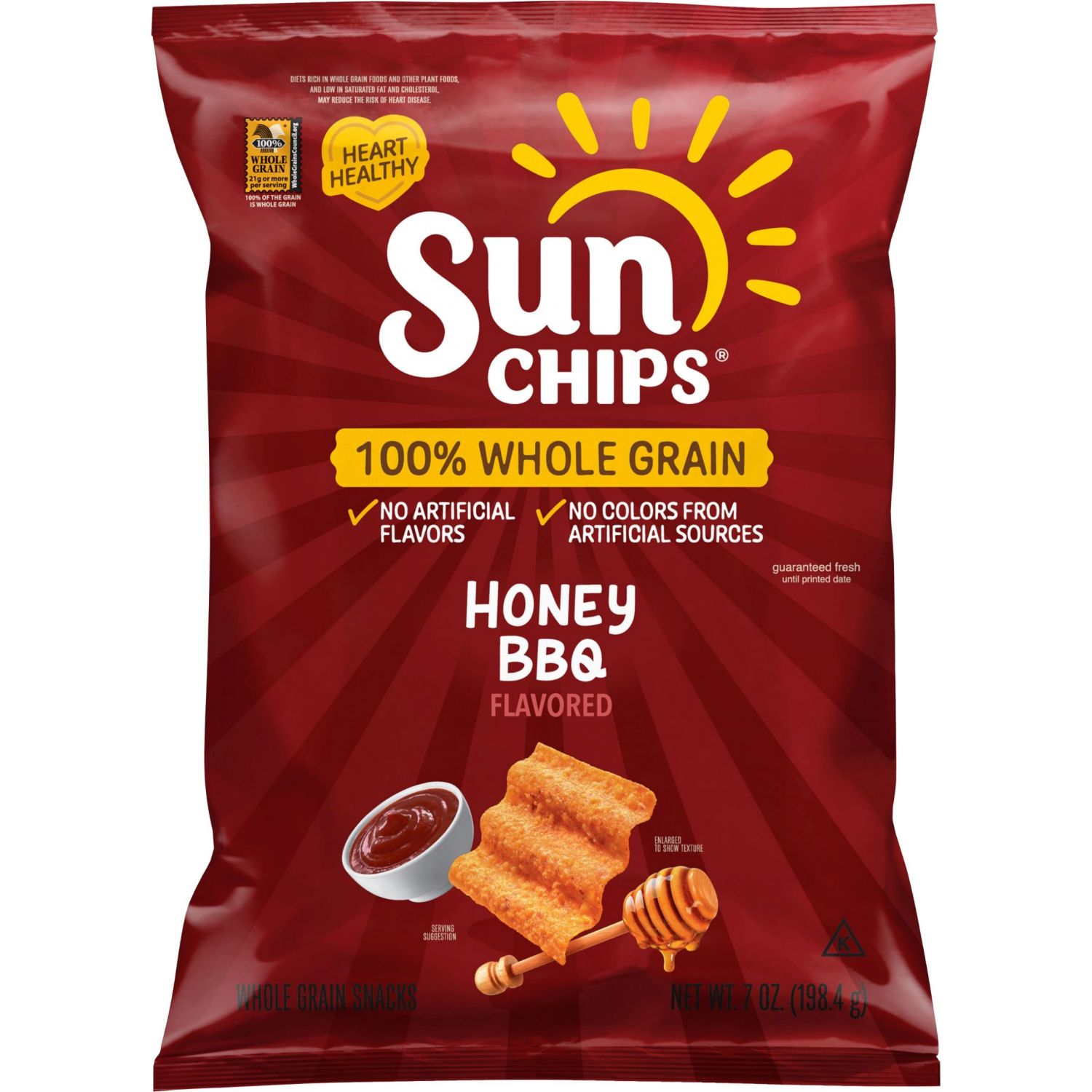 slide 1 of 4, SunChips Whole Grain Snacks Honey BBQ Flavored 7 Oz, 7 oz