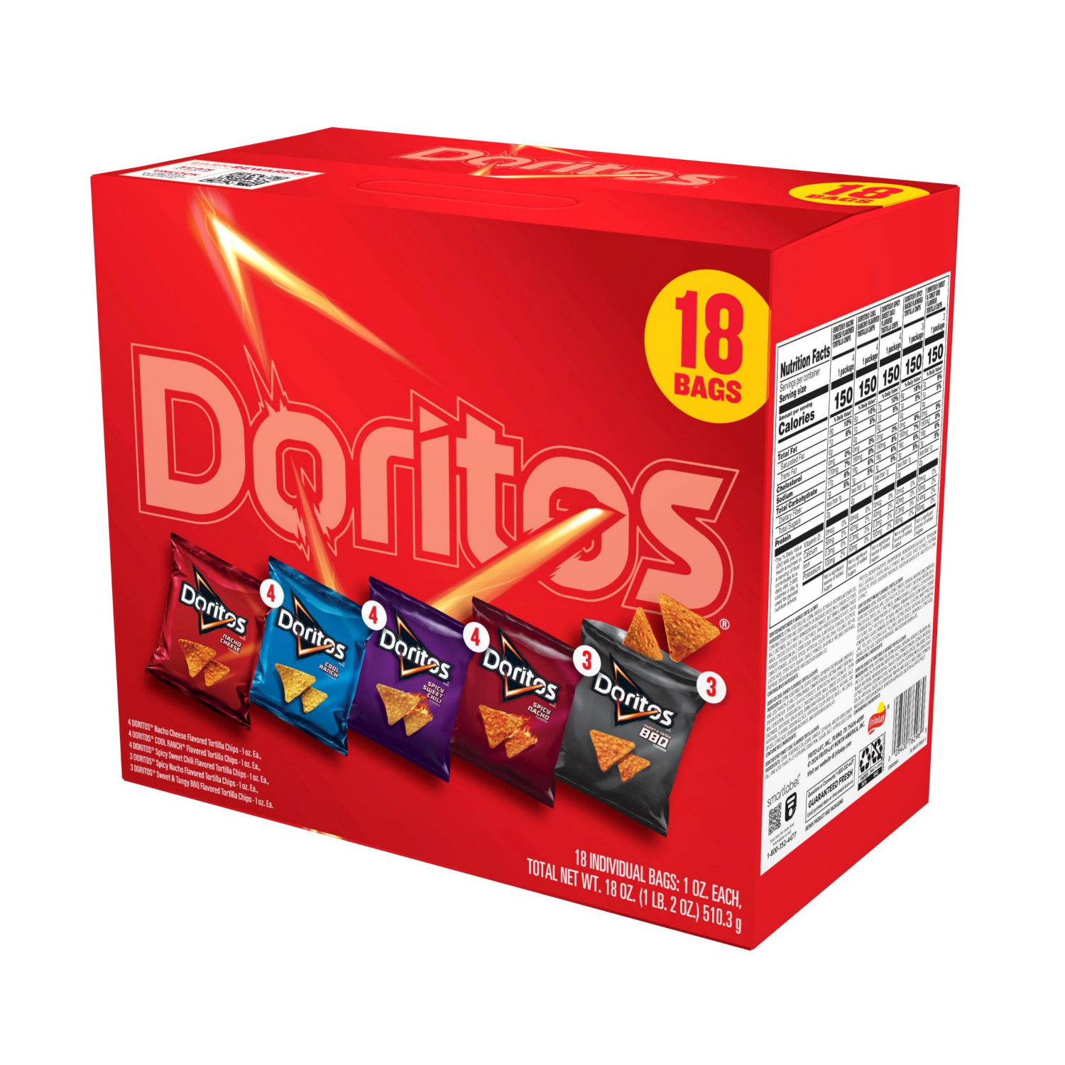slide 2 of 4, Doritos Tortilla Chips Variety Pack 1 Oz, 18 Count, 18 oz
