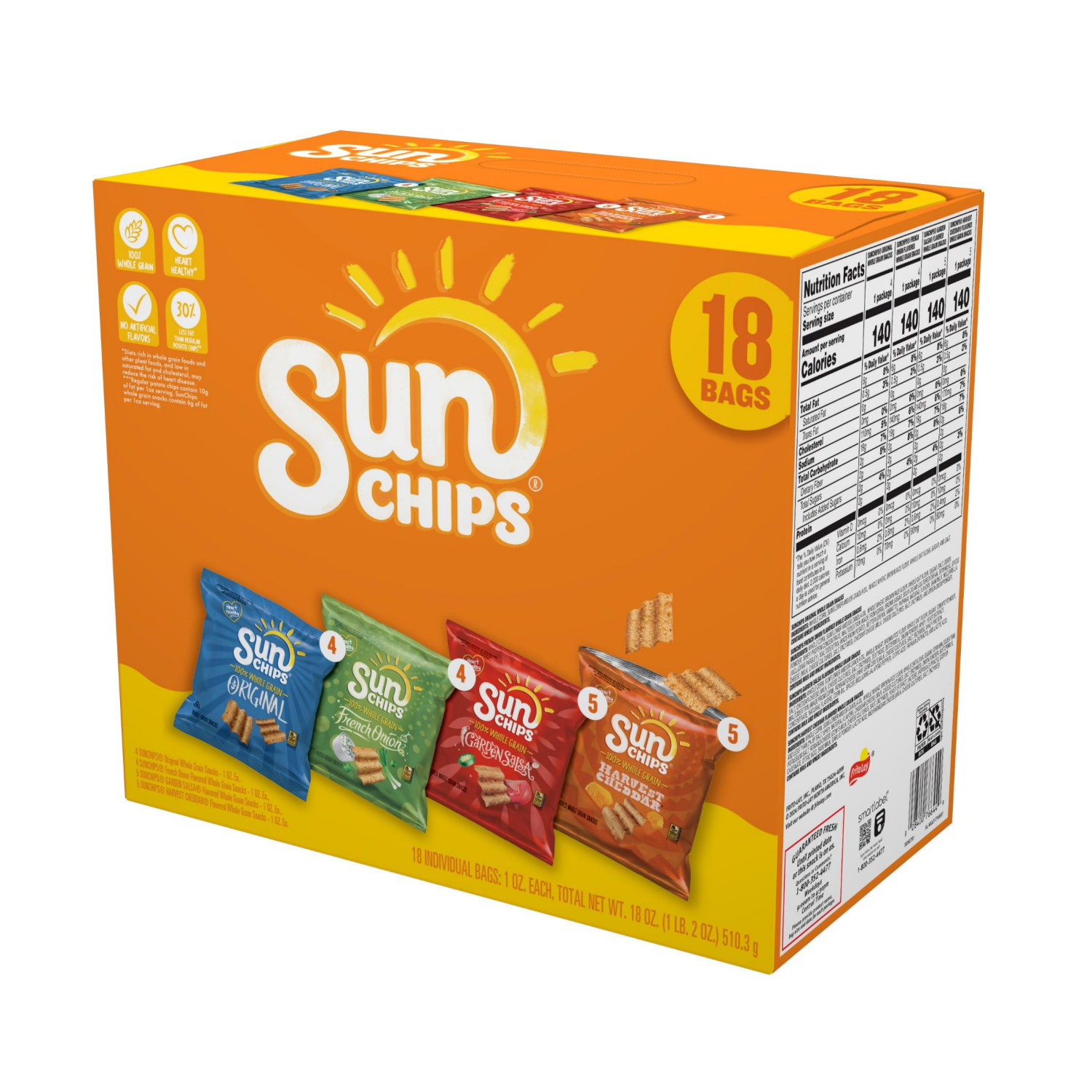 slide 2 of 3, SunChips Whole Grain Snacks Variety Pack 18 Oz, 18 Count, 18 ct