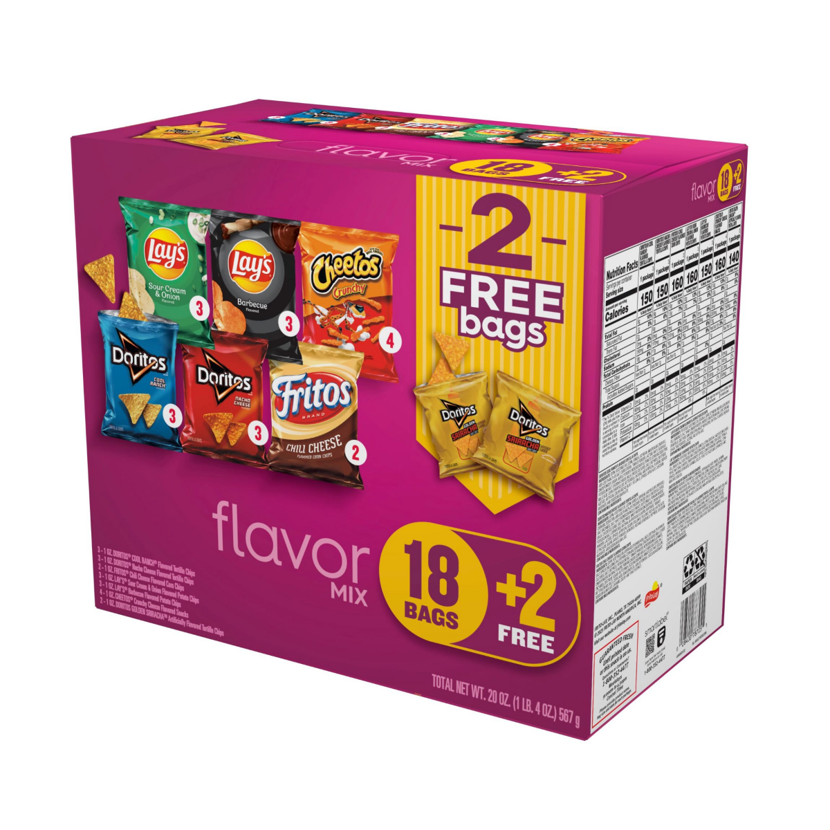 slide 4 of 4, 18ct Flavor Mix + 2 Doritos Sriracha, 20 oz