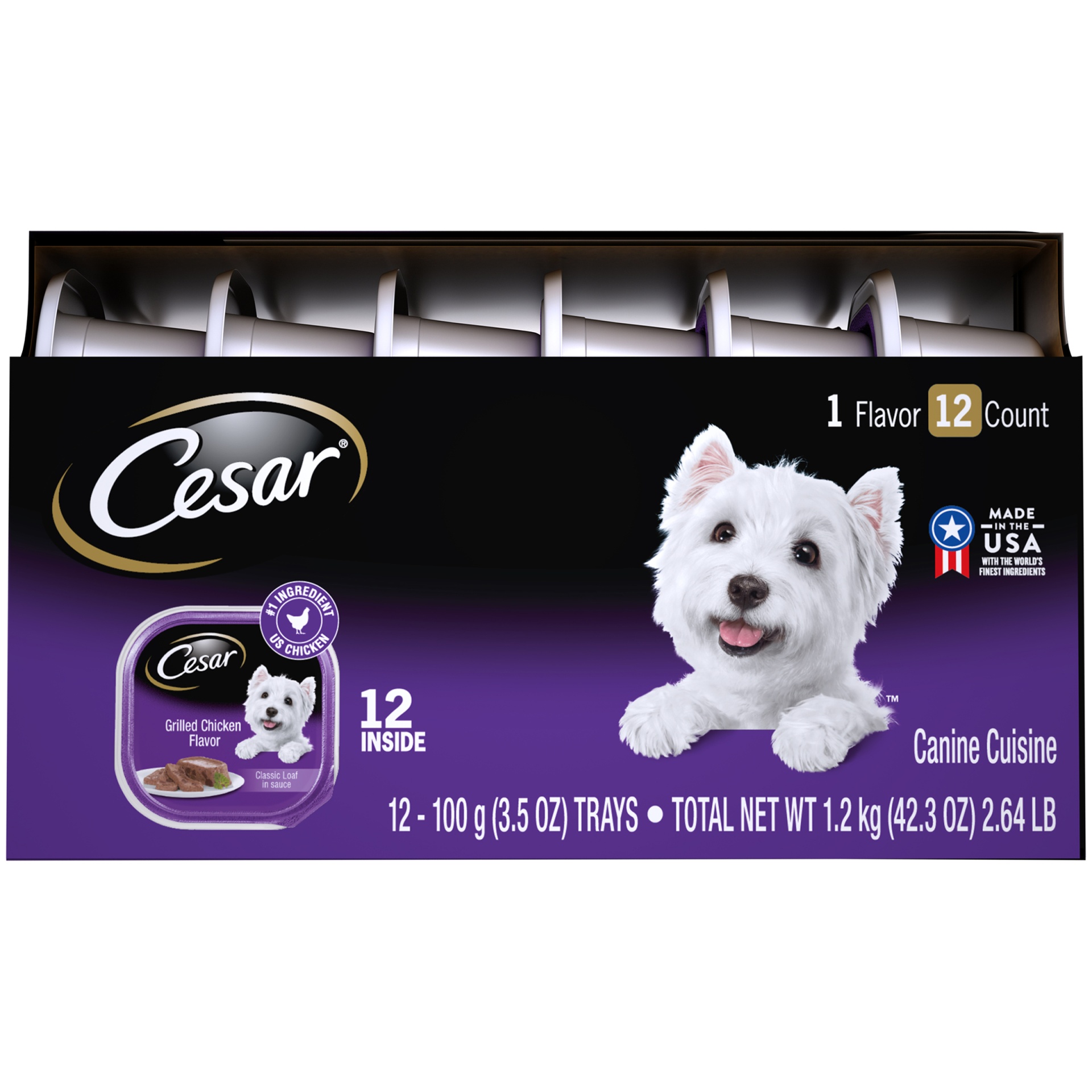 slide 8 of 9, Cesar Grilled Chicken Flavor Wet Dog Food, 12 ct