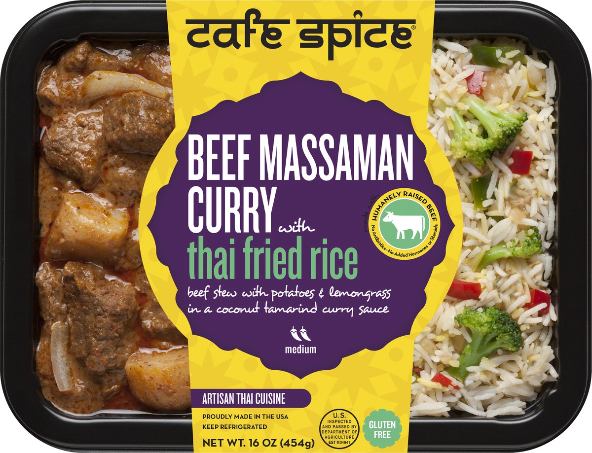 slide 1 of 7, Café Spice Beef Massaman Curry With Thai Fried Rice, 16 oz